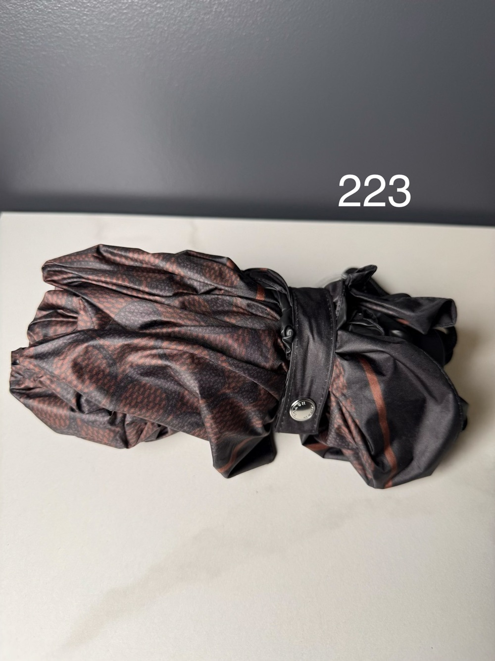 Coach Black and Brown Patterned Foldable Umbrella